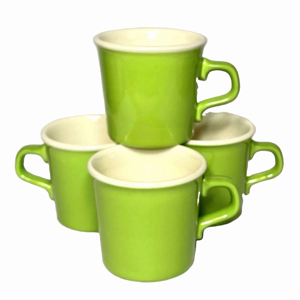 Vintage Set of 4 Taylor International USA Mugs Lime Green/Ivory MCM Retro Cups